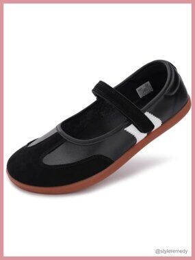 Wide Toe Box Barefoot Mary Jane Flats Zero Drop Faux Leather Walking Shoe